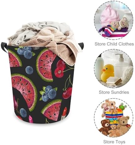 Cherry Watermelon Laundry Basket Durable Collapsible Hanger for Family Travel