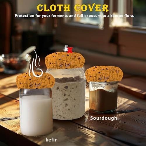 IGPPDO Halloween Pumpkin Cloth Lid Covers for Sourdough Starter Jar 5-Pack