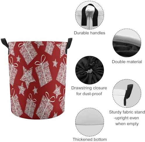 AFHYZY Christmas Laundry Hamper Large Collapsible Storage Basket with Handle - Red