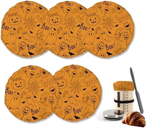 IGPPDO Halloween Pumpkin Cloth Lid Covers for Sourdough Starter Jar 5-Pack