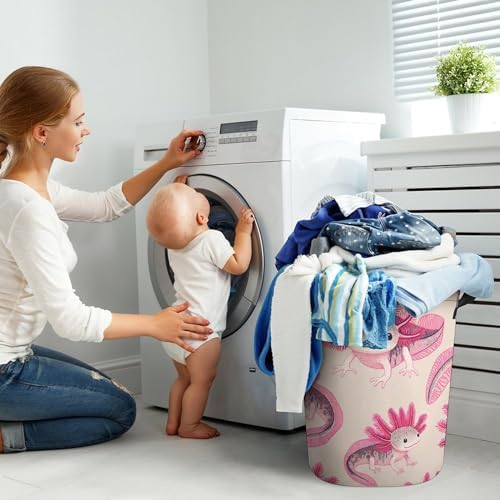 MeikoKClosure Cartoon Axolotl Pink 173x138 Water Resistant Laundry Hamper
