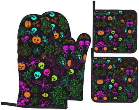 Halloween Skull Print Oven Mitts Set of 4