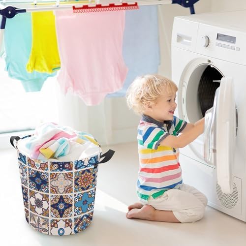 Tile Mandalas UniqueAbstract Collapsible Retro Laundry Basket