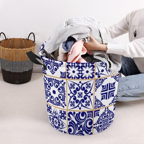 MEIKKO Blue Patchwork Tile Laundry Hamper