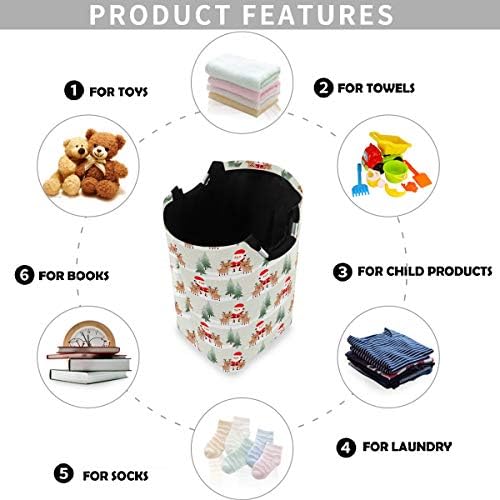 Visesunny 600D Oxford Collapsible Laundry Basket with Santa Claus Design