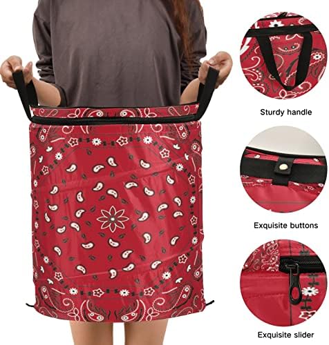 Red Bandana Print Paisley Laundry Hamper with Zipper Lid