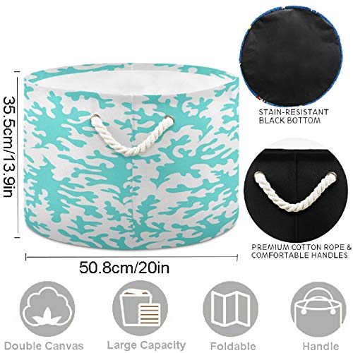 Visesunny Blue Coral Collapsible Laundry Basket with Cotton Handles