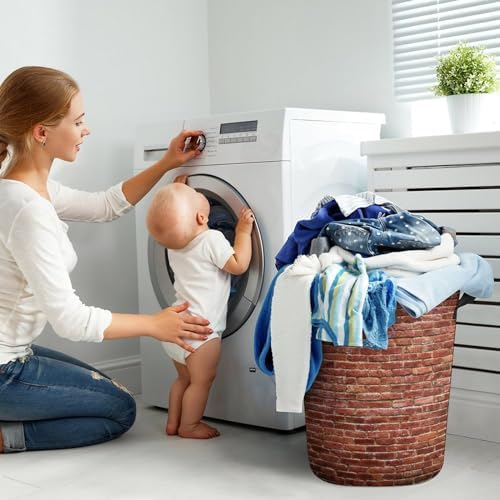 Durable Red Brick Wall Laundry Hamper Waterproof Collapsible for Dorms