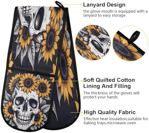 Halloween Skeleton Sunflower Oven Mitt Potholder Heat Resistant Over-the-Shoulder Design