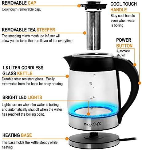 Megachef 18L Glass Electric Tea Kettle with Infuser