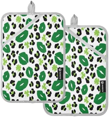 KCldeci Green Lips Leopard 2-Pack Heat-Resistant Potholders Oven Mitts