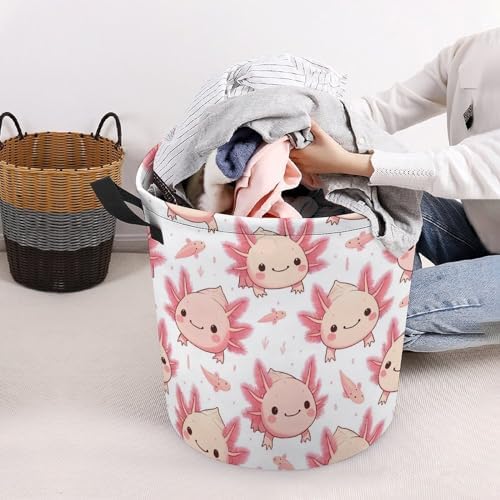 Cartoon Axolotl Pink Laundry Hamper