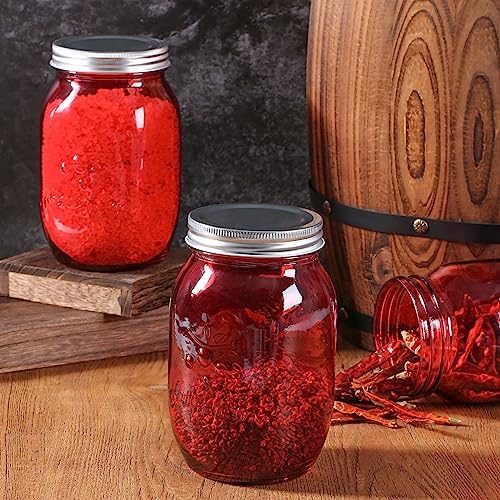Amzcku 32oz Red Mason Jars with Lids 6 Pack