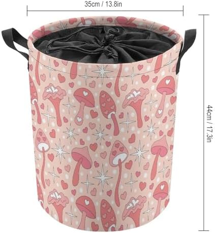 MEIKKO Vintage Pink Mushroom Laundry Basket - Retro Design Waterproof Collapsible Storage Solutions