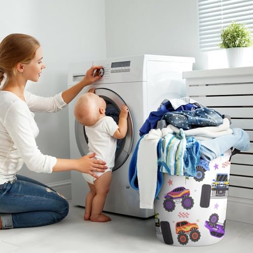 Cartoon Monster Trucks Water resistant Laundry Hamper