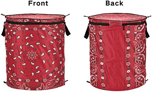 Red Bandana Print Paisley Laundry Hamper with Zipper Lid