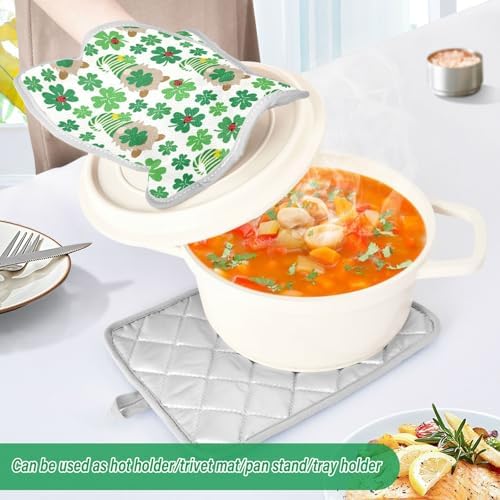 Kcldeci Lucky Green Clover Leaves with Gnomes Heat Resistant Potholders