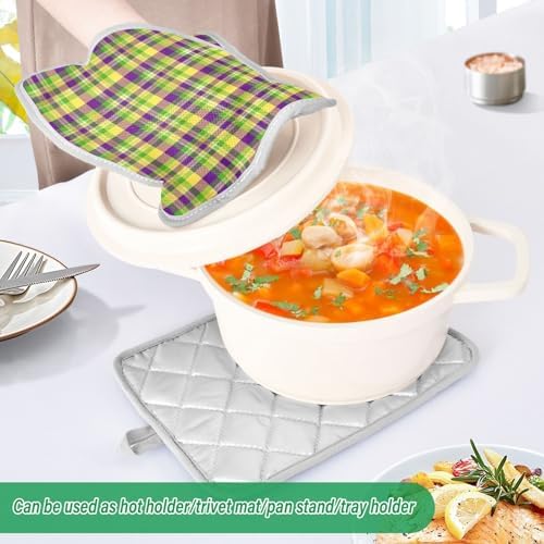 Kcldeci Mardi Gras Plaid Heat-Resistant Potholder Set 2-Pack