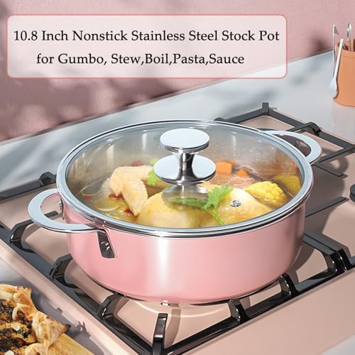 108-inch Dual-Handle Nonstick Stainless Steel Stock Pot with Visual Glass Cover