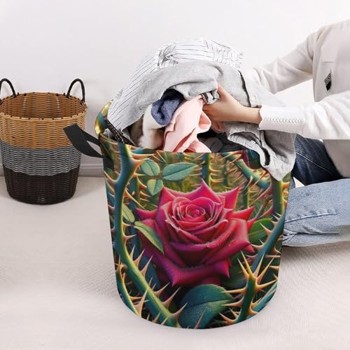 MEIKKO Rose Among Thorns Laundry Hamper Waterproof Collapsible