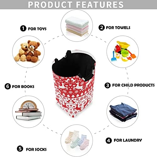 Visesunny Christmasred Reindeer Puzzle Water-Resistant Laundry Hamper Basket