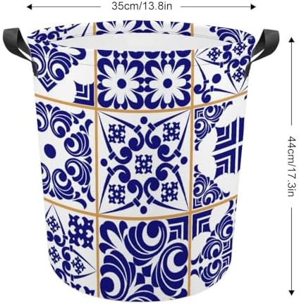 MEIKKO Blue Patchwork Tile Laundry Hamper