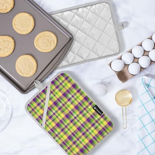 Kcldeci Mardi Gras Plaid Heat-Resistant Potholder Set 2-Pack