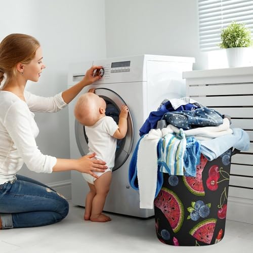 Cherry Watermelon Laundry Basket Durable Collapsible Hanger for Family Travel