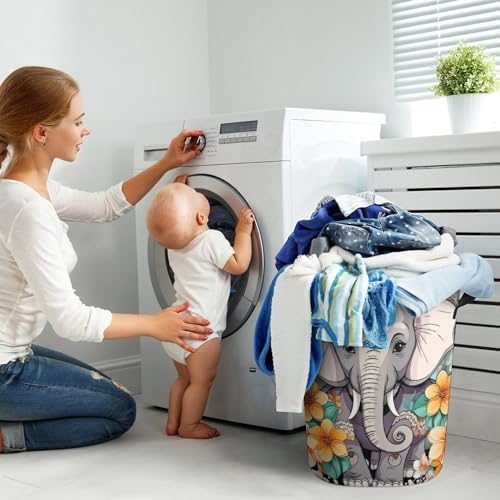 Waterproof Cartoon Elephant Laundry Hamper Cute Storage Basket for Home Kitchen
