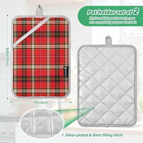 Kcldeci Textured Tartan Plaid 2Pack Pot Holders Heat Resistant Oven Mitts