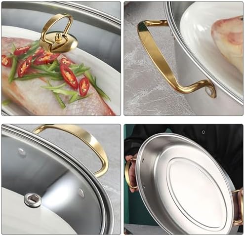 Stainless Steel Fish Steamer Premium Grade Large Capacity Gold Handle