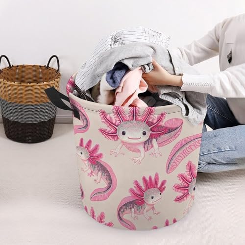 MeikoKClosure Cartoon Axolotl Pink 173x138 Water Resistant Laundry Hamper