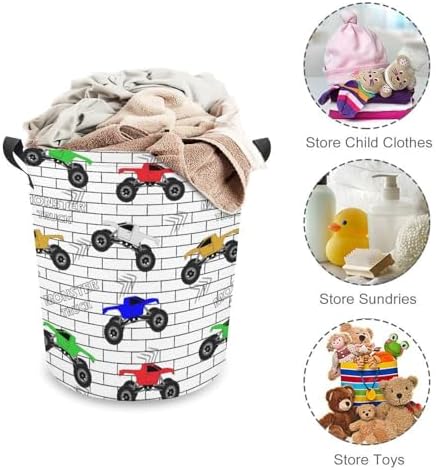 MEIKKO Multicolored Cars Monster Track Laundry Hamper