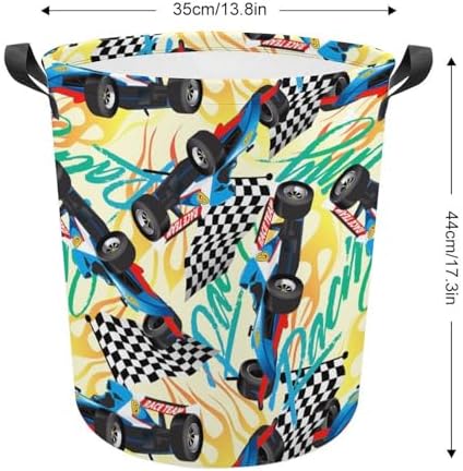 Racing with Checkered Flag Laundry Hamper Waterproof Clothes Basket with Easy Carry Handles