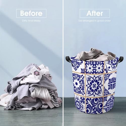 MEIKKO Blue Patchwork Tile Laundry Hamper