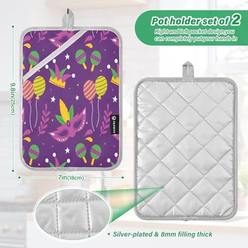 Mardi Gras Pot Holders Heat-Resistant Oven Mitts for Cooks