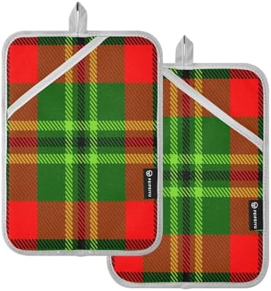 Green Red Tartan Potholders Heat-Resistant Set of 2