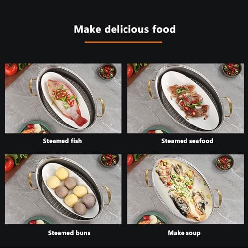 Stainless Steel Fish Steamer Premium Grade Large Capacity Gold Handle