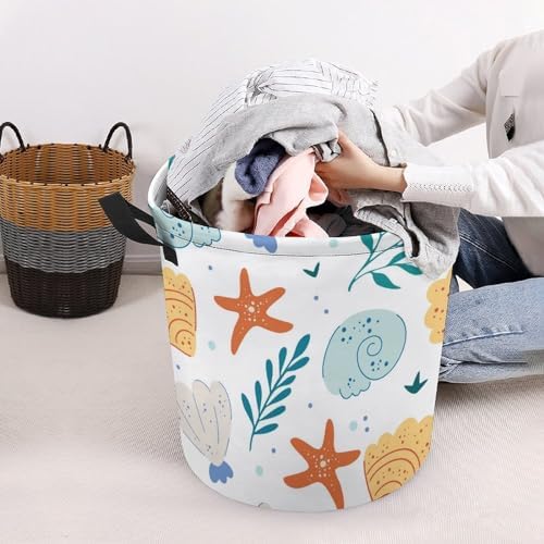 Cute Ocean Waterproof Laundry Hamper with Easy Carry Handles for Home Travel