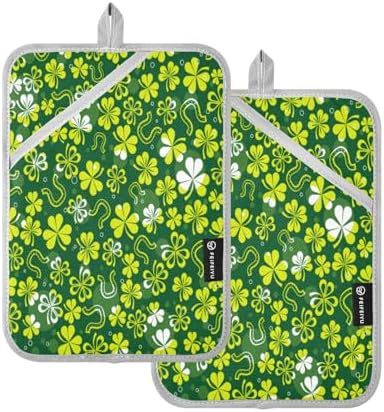 Kcldeci Green White Shamrock 2-Piece Pot Holder Set Heat Resistant