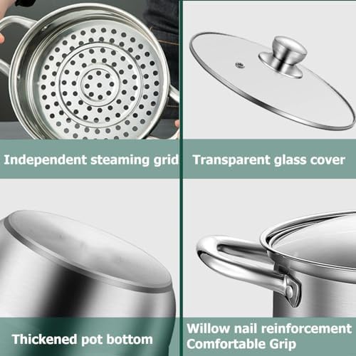 11-inch Stainless Steel Steamer Pot with Glass Lid