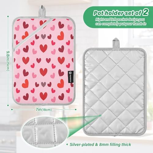 Kcldeci Cute Hearts 2-Pack Heat-Resistant Potholders