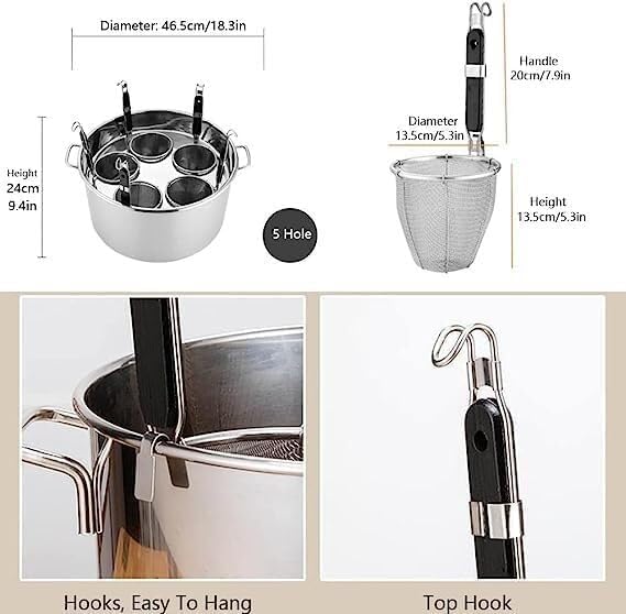 Pasta Pot Set with Strainer Basket Large Capacity 5 Holes