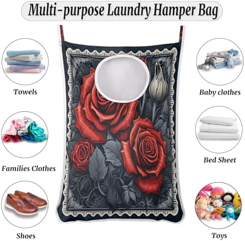 Foldable Red Rose Laundry Hamper for Efficient Storage