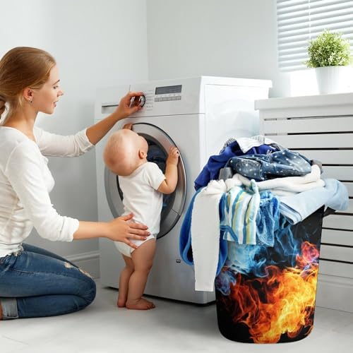 Red and Blue Fire Collapsible Laundry Hamper