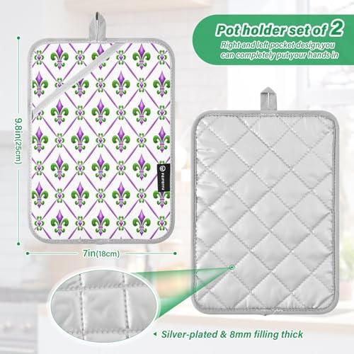 Kcldeci Fleur De Lis Square 2-Pack Potholders Heat-Resistant Kitchen Essential