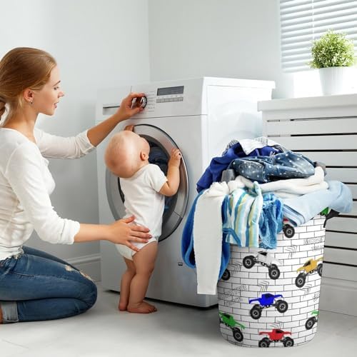 MEIKKO Multicolored Cars Monster Track Laundry Hamper