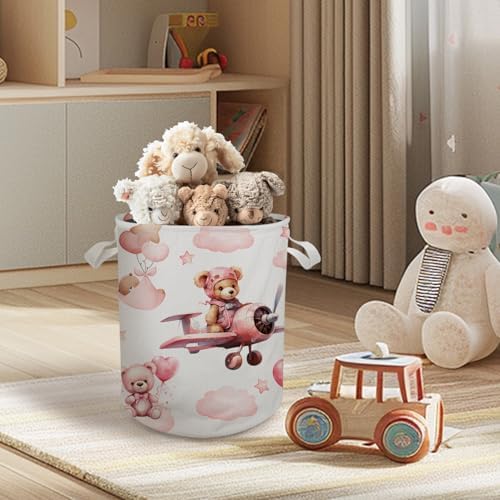 Briblaze Kids Laundry Basket with Pink Bear Design