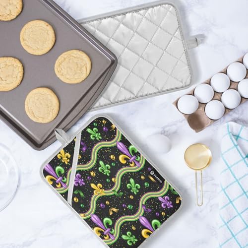 Mardi Gras Wavy Stripes Oven Mitts Heat-Resistant 2-Piece Set