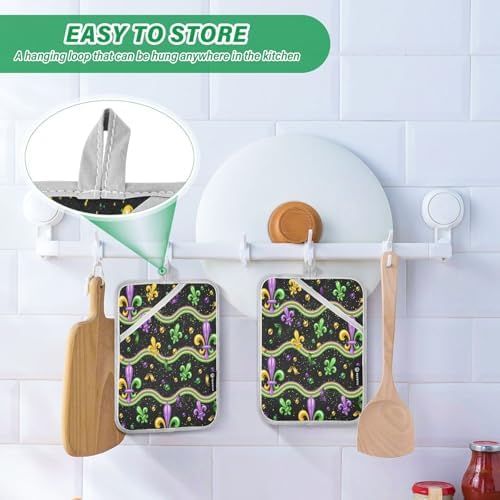 Mardi Gras Wavy Stripes Oven Mitts Heat-Resistant 2-Piece Set
